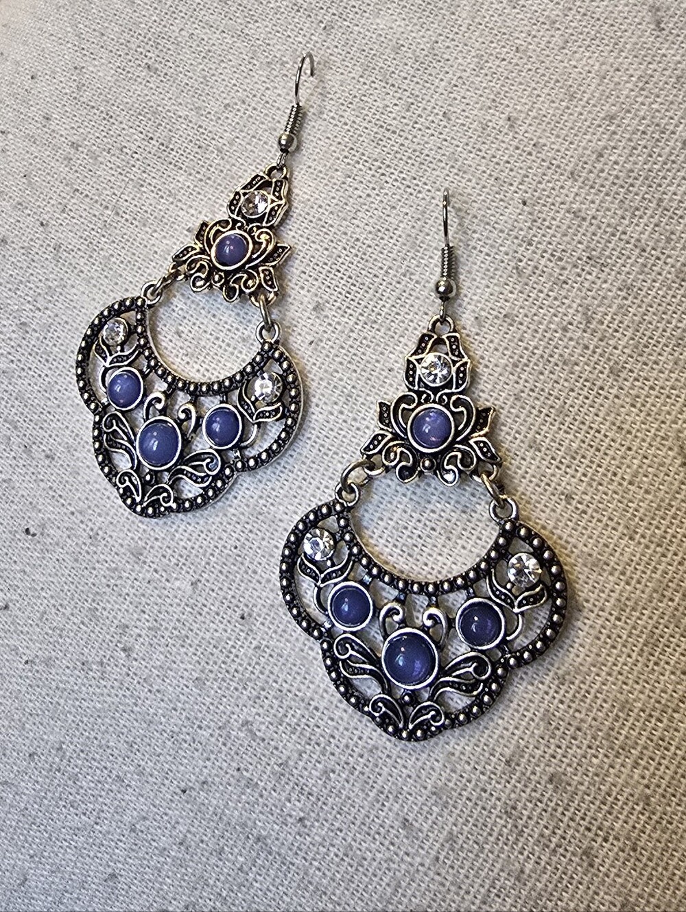 Bohemian Silver-Tone Purple Stone Dangle Earrings - Women Jewelry